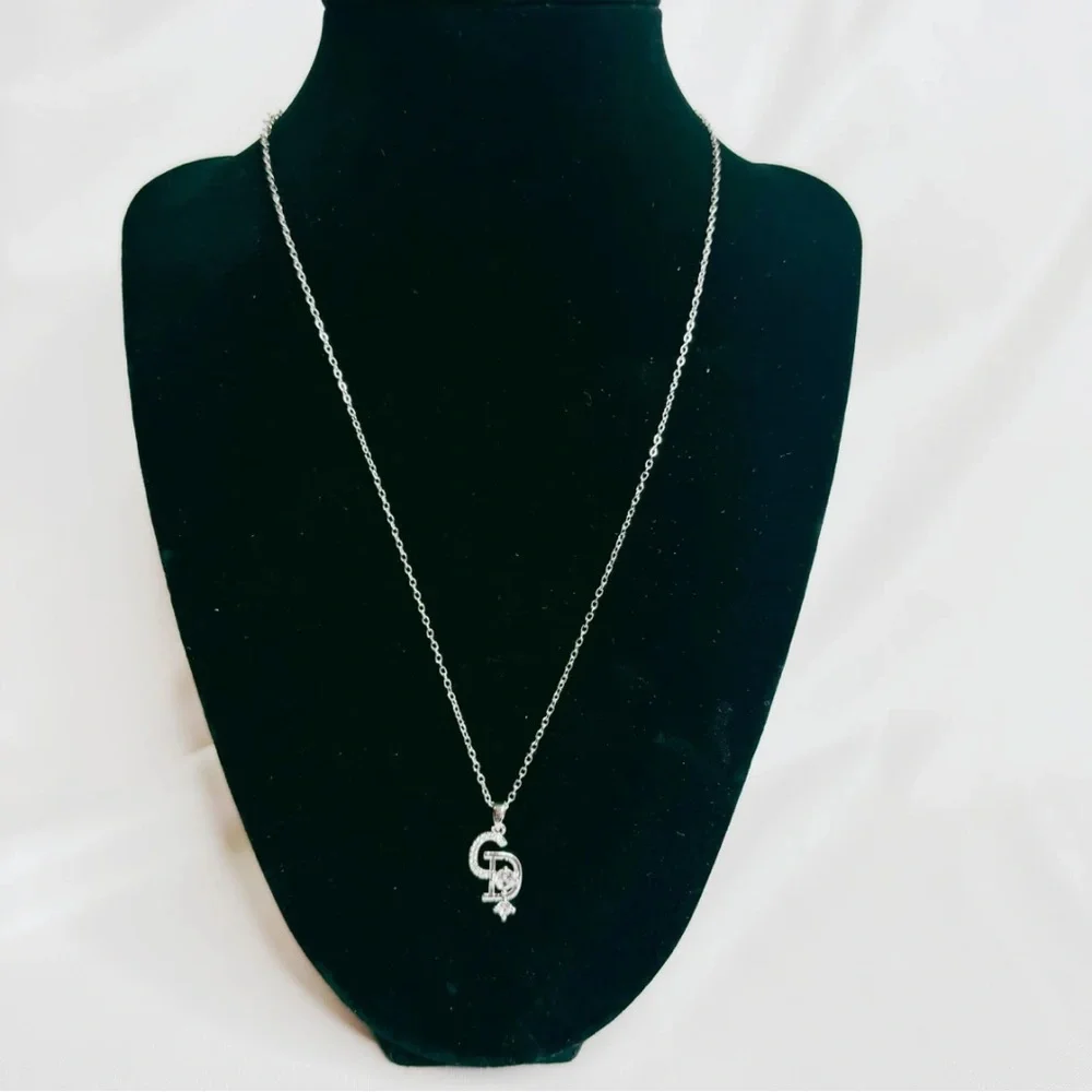 Silver-Tone Fashion Necklace with Crystal Letter Pendant | Statement Jewelry